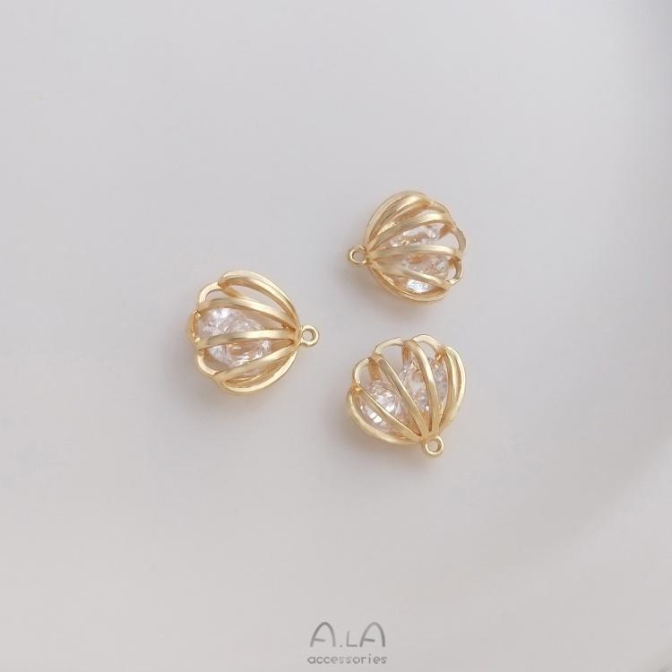 宏雲Hongyun-Ala-0801－－－14K包金保色內裝鋯石靈動貝殼形掛件扇貝形吊墜diy手鏈耳環吊飾-細節圖4