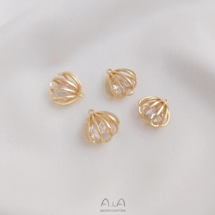 宏雲Hongyun-Ala-0801－－－14K包金保色內裝鋯石靈動貝殼形掛件扇貝形吊墜diy手鏈耳環吊飾-細節圖5