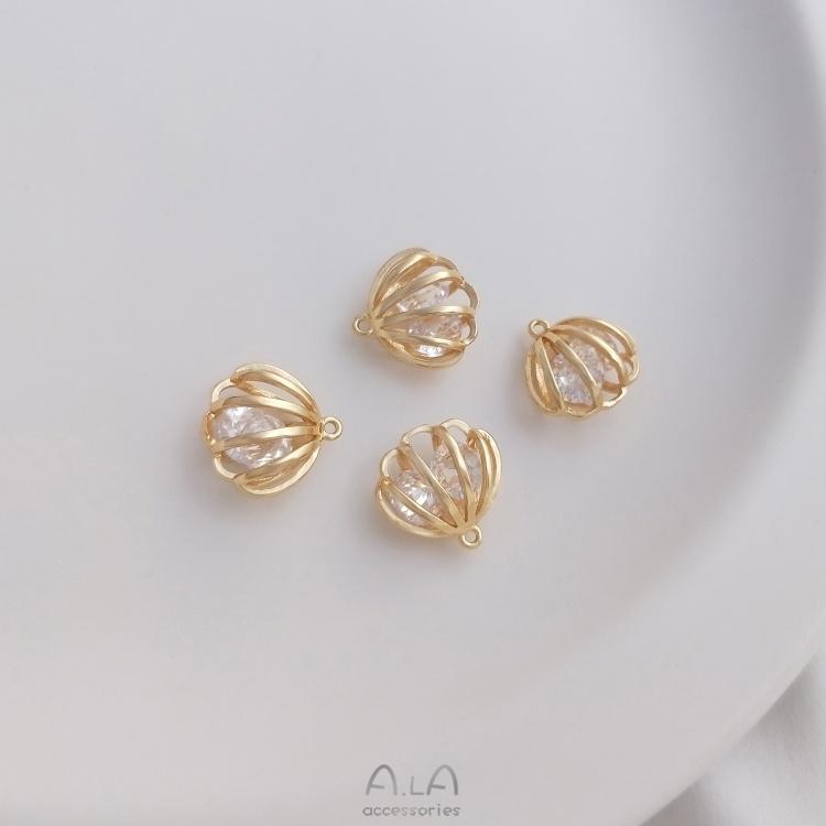 宏雲Hongyun-Ala-0801－－－14K包金保色內裝鋯石靈動貝殼形掛件扇貝形吊墜diy手鏈耳環吊飾-細節圖6