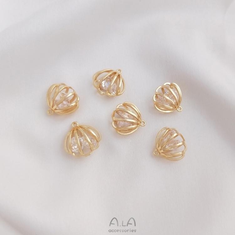 宏雲Hongyun-Ala-0801－－－14K包金保色內裝鋯石靈動貝殼形掛件扇貝形吊墜diy手鏈耳環吊飾-細節圖9