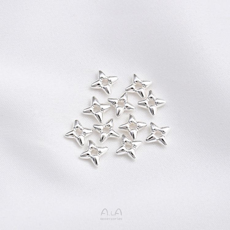宏雲Hongyun-Ala-1105- 保色銅包925厚銀四角芒星隔珠金豆四葉草花形隔片diy串珠飾品配件-細節圖6