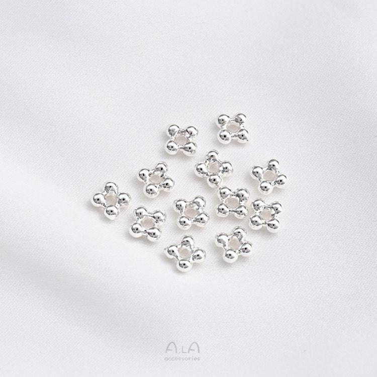 宏雲Hongyun-Ala-1105- 保色銅包925厚銀四角芒星隔珠金豆四葉草花形隔片diy串珠飾品配件-細節圖7