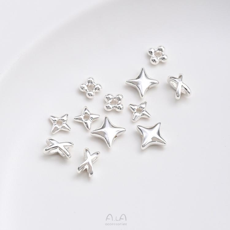 宏雲Hongyun-Ala-1105- 保色銅包925厚銀四角芒星隔珠金豆四葉草花形隔片diy串珠飾品配件-細節圖9