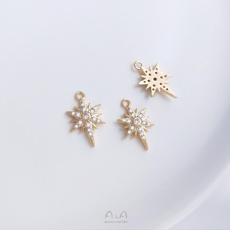 宏雲Hongyun-Ala-0801－－－14K包金保色微鑲鋯石星星月亮芒星系列小吊飾diy手鏈耳環飾品吊墜-細節圖2