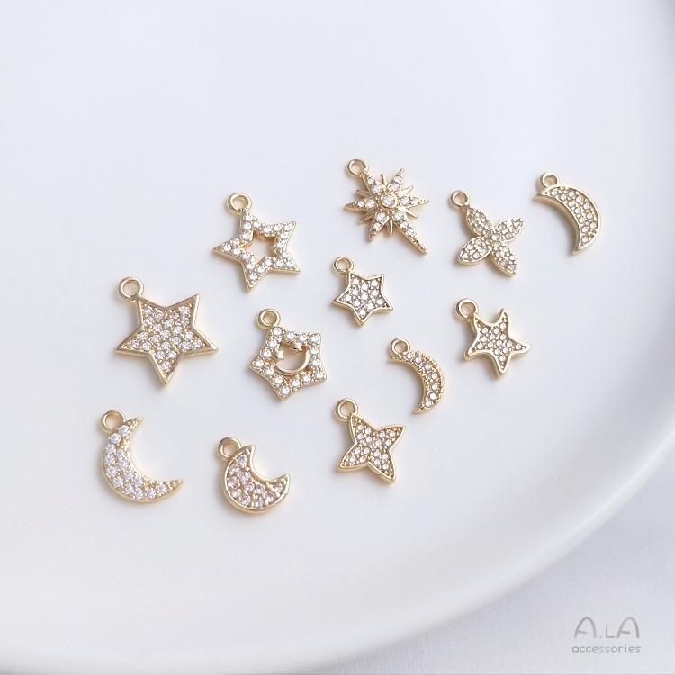 宏雲Hongyun-Ala-0801－－－14K包金保色微鑲鋯石星星月亮芒星系列小吊飾diy手鏈耳環飾品吊墜-細節圖5
