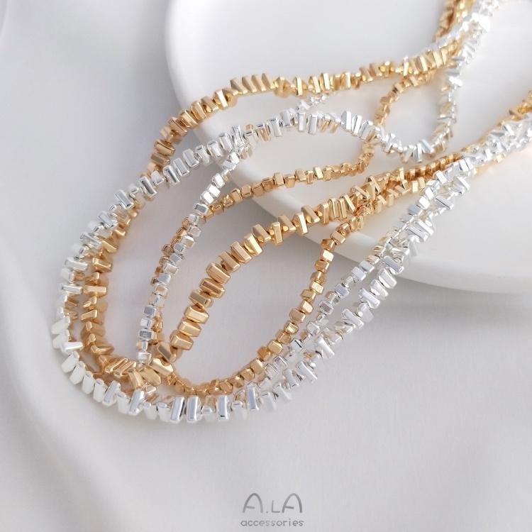 宏雲Hongyun-Ala-0801－－－鍍亮金銀色三角形小碎金石頭碎銀子散珠隔珠diy手工串珠飾品材料-細節圖3