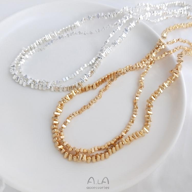 宏雲Hongyun-Ala-0801－－－鍍亮金銀色三角形小碎金石頭碎銀子散珠隔珠diy手工串珠飾品材料-細節圖5