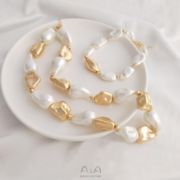 宏雲Hongyun-Ala-0801－－－保色14K包金仿巴洛克異形石頭珠手工diy珍珠手鏈項鏈隔珠飾品配珠-細節圖2