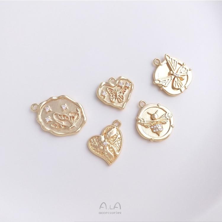 宏雲Hongyun-Ala-0801－－－保色14K包金鑲嵌鋯石螢火蟲蜜蜂蝴蝶吊牌diy手鏈項鏈掛件飾品吊墜-細節圖5