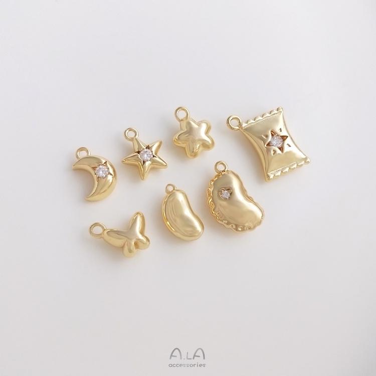 宏雲Hongyun-Ala-0801－－－14K包金保色星星月亮蝴蝶小花豌豆糖果吊墜diy手鏈飾品小滴溜掛件-細節圖3
