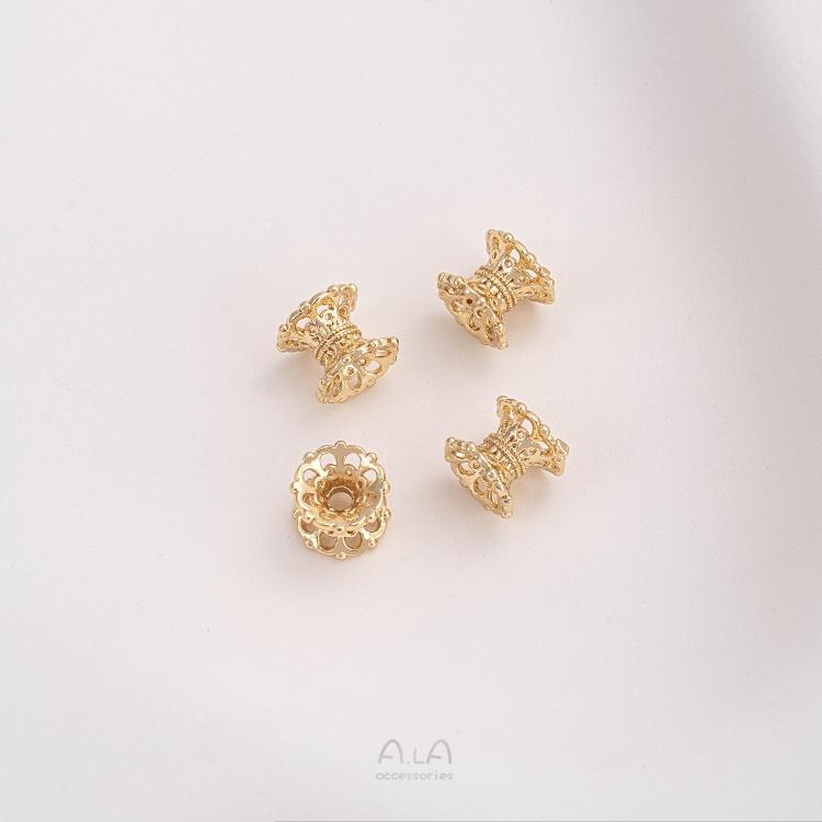 Ala-1108- 新品 14K包金保色蕾絲花邊雙面花托串珠隔珠托diy手作手鍊項鍊飾品配件-細節圖6
