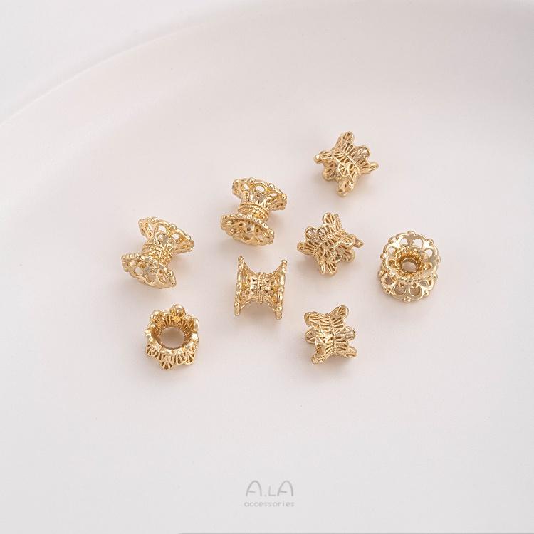 Ala-1108- 新品 14K包金保色蕾絲花邊雙面花托串珠隔珠托diy手作手鍊項鍊飾品配件-細節圖7