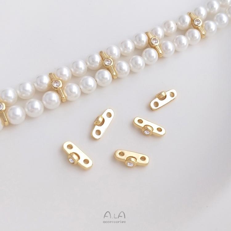 宏雲Hongyun-Ala-0801－－－14K包真金保色鑲鋯雙排手串珍珠隔片雙孔隔珠配件diy手鏈項鏈材料-細節圖5