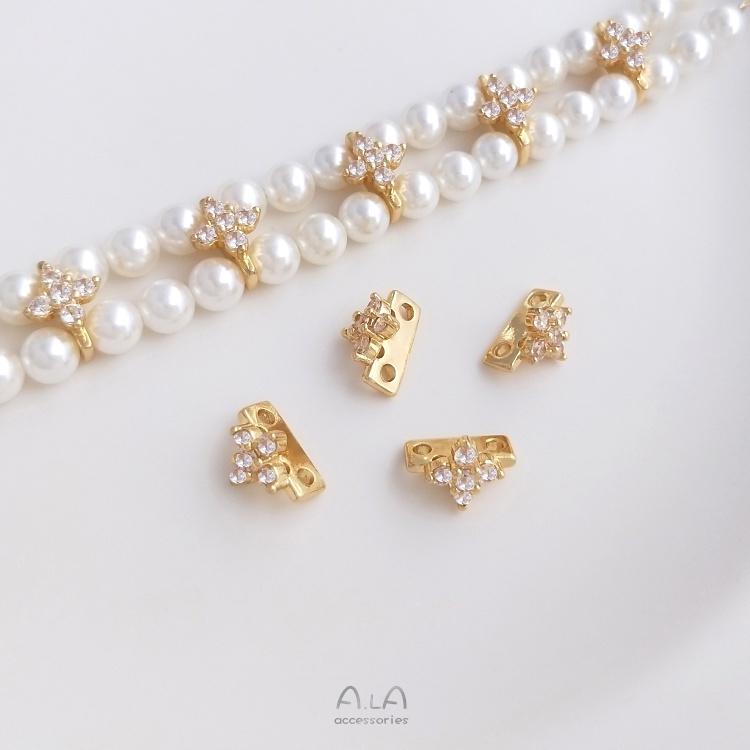 宏雲Hongyun-Ala-0801－－－14K包真金保色鑲鋯雙排手串珍珠隔片雙孔隔珠配件diy手鏈項鏈材料-細節圖7