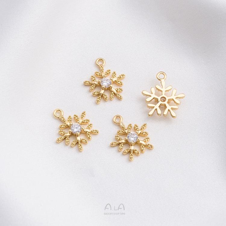 宏雲Hongyun-Ala-1105- 保色14K包金雪花雪人鈴鐺禮盒馴鹿聖誕樹系列吊墜手作diy飾品掛件-細節圖4