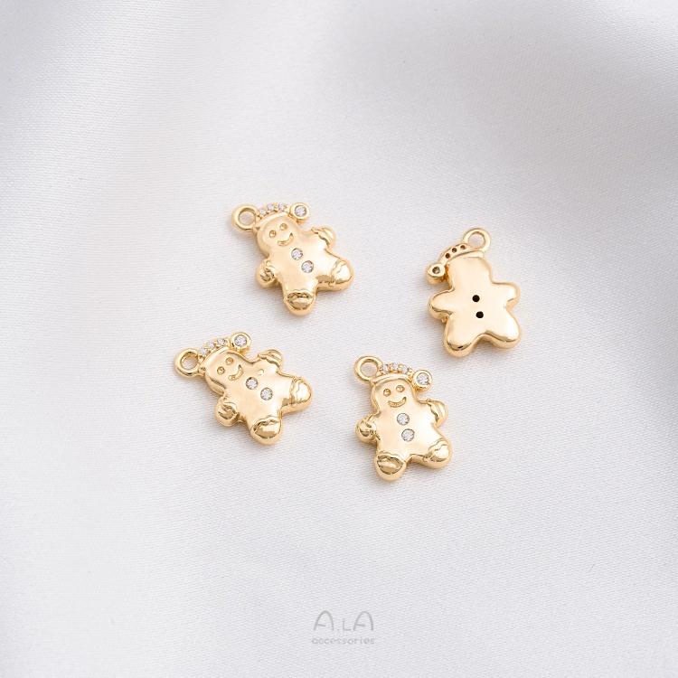 宏雲Hongyun-Ala-1105- 保色14K包金雪花雪人鈴鐺禮盒馴鹿聖誕樹系列吊墜手作diy飾品掛件-細節圖8