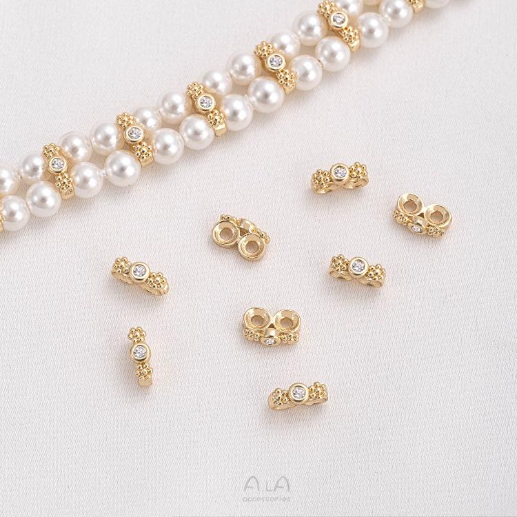 宏雲Hongyun-Ala-1105- 保色14K包金鑲鋯石梅花雙排三排串珠隔片手工diy珍珠手鍊飾品配件-細節圖6