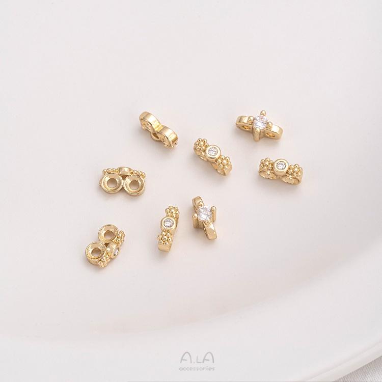 宏雲Hongyun-Ala-1105- 保色14K包金鑲鋯石梅花雙排三排串珠隔片手工diy珍珠手鍊飾品配件-細節圖9