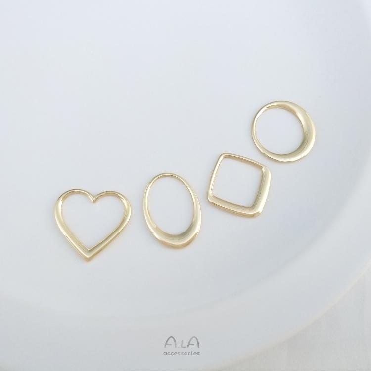 宏雲Hongyun-Ala-0801－－－保色14K包金diy幾何框手作配件桃心圓形橢圓形菱形耳飾品耳環吊環-細節圖5