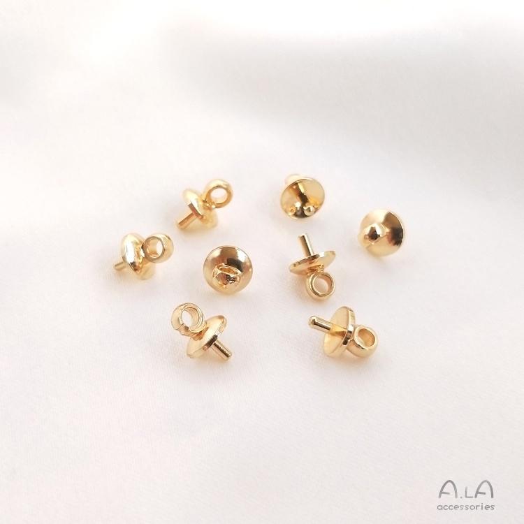 宏雲Hongyun-Ala-0801－－－14K包金保色半孔珠托羊眼螺絲蓋帽耳墜鎖骨項鏈粘珍珠吊墜diy配件-細節圖2