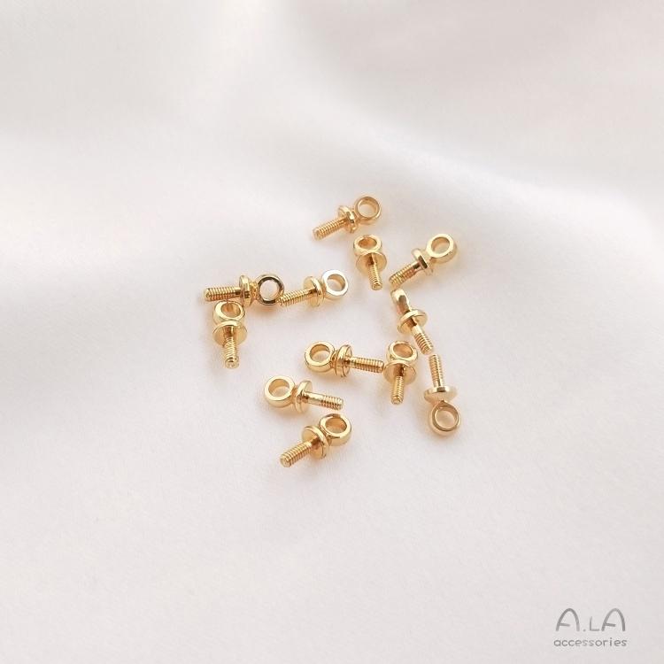 宏雲Hongyun-Ala-0801－－－14K包金保色半孔珠托羊眼螺絲蓋帽耳墜鎖骨項鏈粘珍珠吊墜diy配件-細節圖6