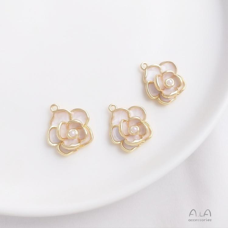 宏雲Hongyun-Ala-0801－－－14K包金保色畫油山茶花掛件手工diy珍珠項鏈花朵吊墜手鏈飾品吊飾-細節圖2