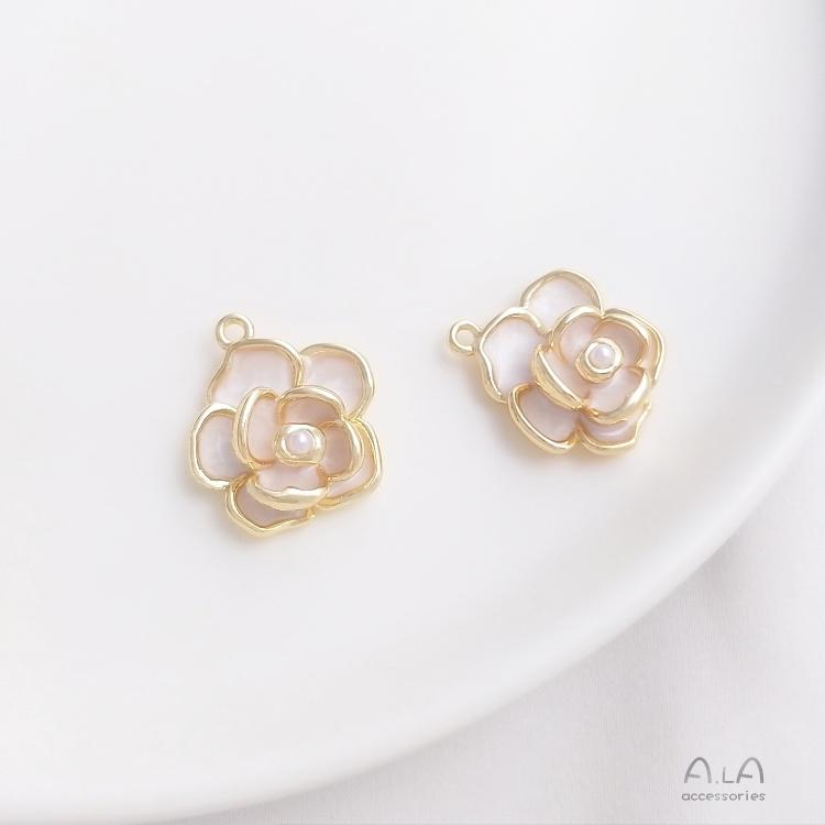 宏雲Hongyun-Ala-0801－－－14K包金保色畫油山茶花掛件手工diy珍珠項鏈花朵吊墜手鏈飾品吊飾-細節圖6