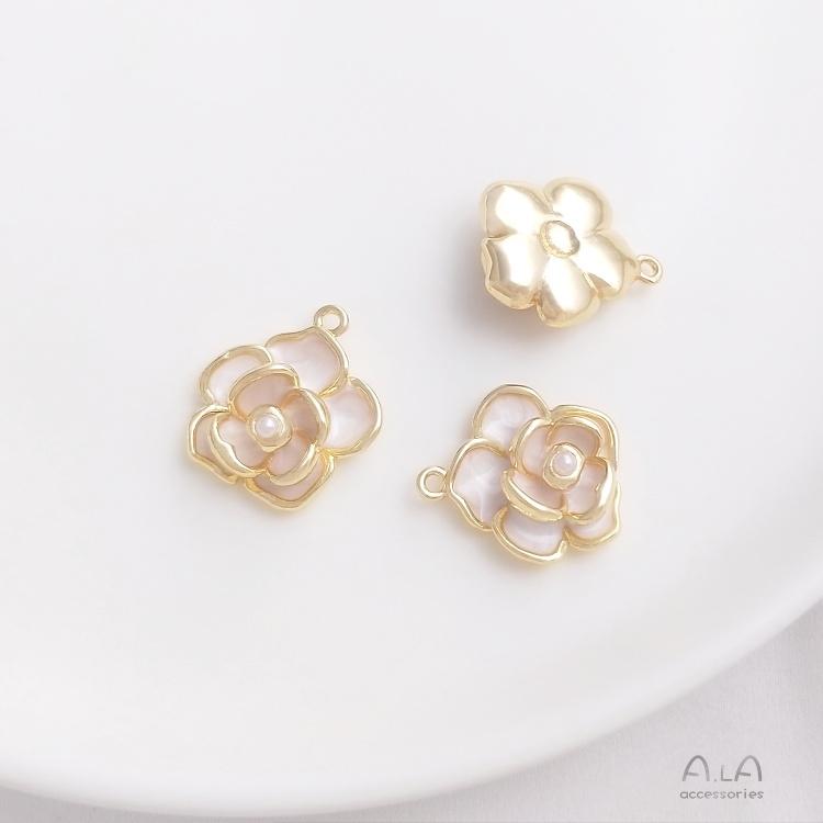 宏雲Hongyun-Ala-0801－－－14K包金保色畫油山茶花掛件手工diy珍珠項鏈花朵吊墜手鏈飾品吊飾-細節圖8