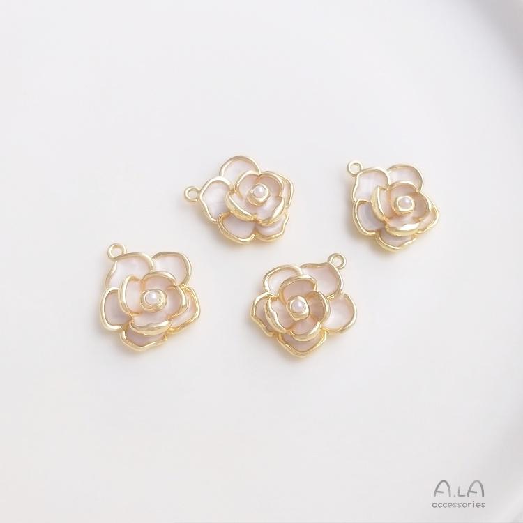 宏雲Hongyun-Ala-0801－－－14K包金保色畫油山茶花掛件手工diy珍珠項鏈花朵吊墜手鏈飾品吊飾-細節圖9