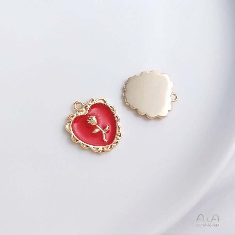 宏雲Hongyun-Ala-0801－－－銅包14K真金保色畫油玫瑰花相框復古吊墜手工diy手鏈項鏈耳環掛飾-細節圖2