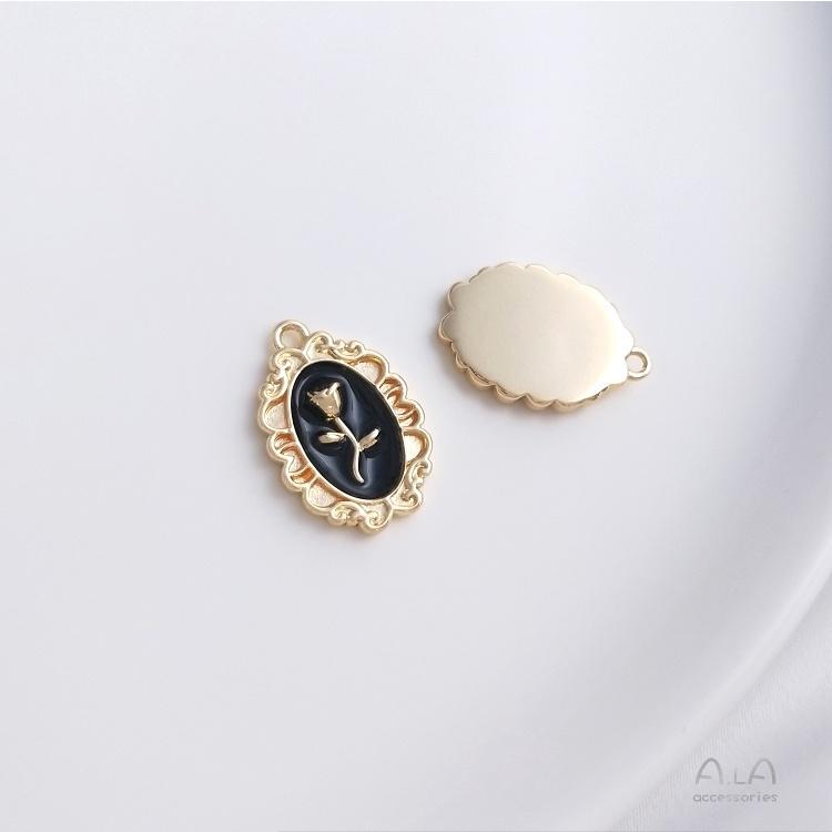 宏雲Hongyun-Ala-0801－－－銅包14K真金保色畫油玫瑰花相框復古吊墜手工diy手鏈項鏈耳環掛飾-細節圖6