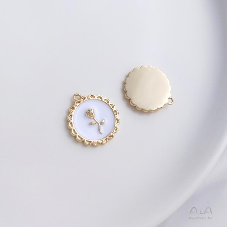 宏雲Hongyun-Ala-0801－－－銅包14K真金保色畫油玫瑰花相框復古吊墜手工diy手鏈項鏈耳環掛飾-細節圖8