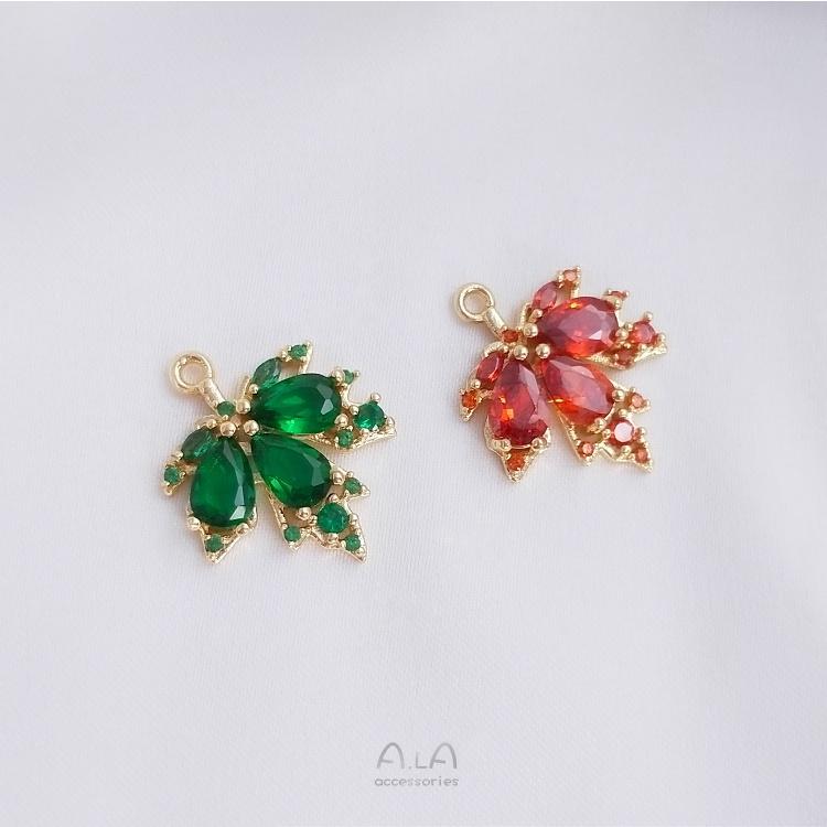 宏雲Hongyun-Ala-0801－－－爆款楓葉吊墜保色14K包金微鑲鋯石綠紅色樹葉掛件diy耳環項鏈吊飾-細節圖5