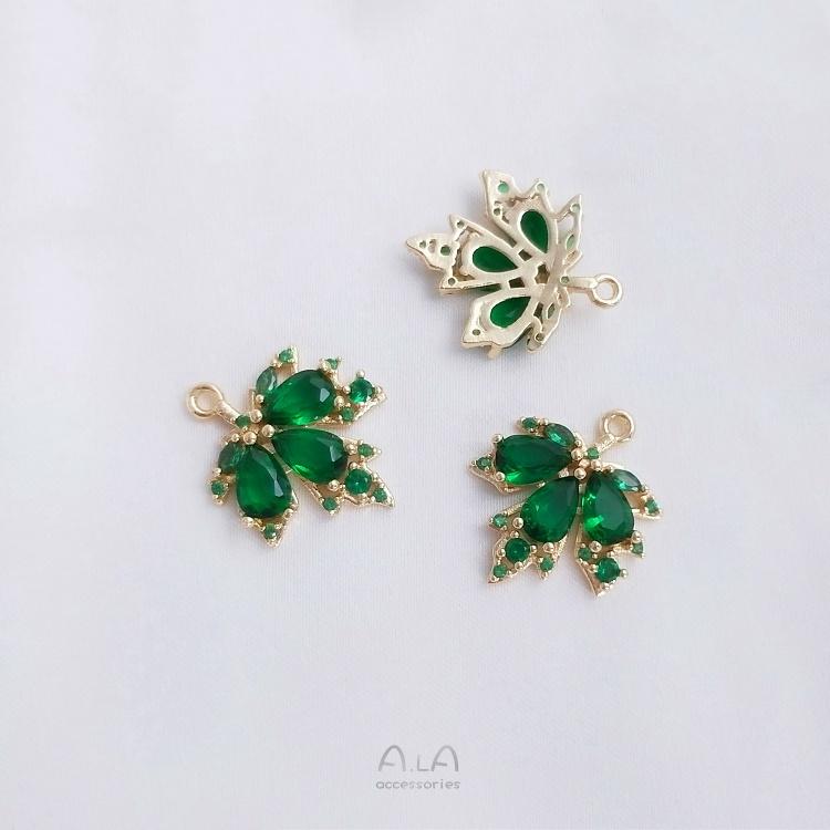 宏雲Hongyun-Ala-0801－－－爆款楓葉吊墜保色14K包金微鑲鋯石綠紅色樹葉掛件diy耳環項鏈吊飾-細節圖6