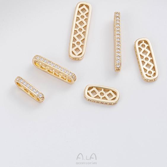 宏雲Hongyun-Ala－－－ 保色14K包金多孔橢圓鋯石隔珠片diy手工串珠雙排珍珠手鏈隔片配件-細節圖2