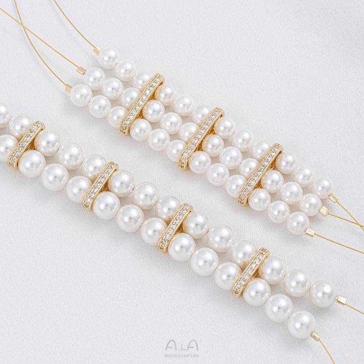 宏雲Hongyun-Ala－－－ 保色14K包金多孔橢圓鋯石隔珠片diy手工串珠雙排珍珠手鏈隔片配件-細節圖4