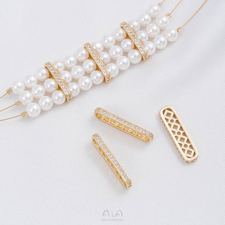 宏雲Hongyun-Ala－－－ 保色14K包金多孔橢圓鋯石隔珠片diy手工串珠雙排珍珠手鏈隔片配件-細節圖5