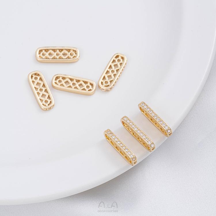 宏雲Hongyun-Ala－－－ 保色14K包金多孔橢圓鋯石隔珠片diy手工串珠雙排珍珠手鏈隔片配件-細節圖6