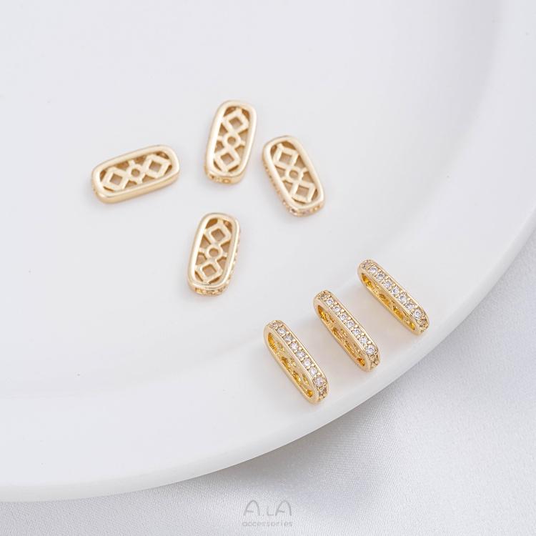 宏雲Hongyun-Ala－－－ 保色14K包金多孔橢圓鋯石隔珠片diy手工串珠雙排珍珠手鏈隔片配件-細節圖8