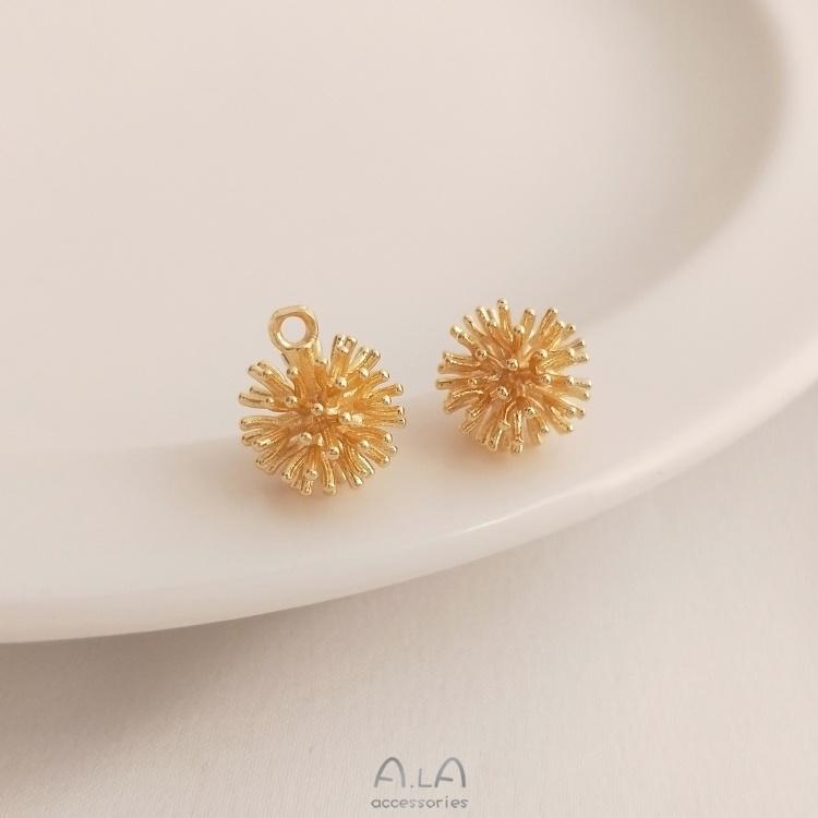 宏雲Hongyun-Ala-0801－－－14K包金保色毛毛球吊墜銅鍍真金松果吊球diy手工耳墜手鏈飾品吊飾-細節圖6