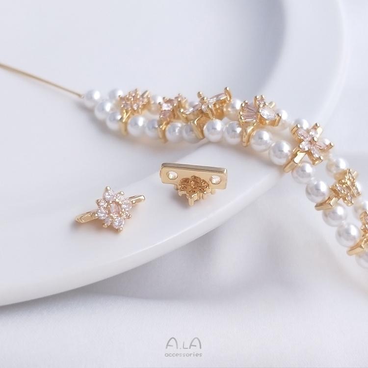 宏雲Hongyun-Ala-0801－－－14K包金鑲鋯小花蝴蝶雙排手串珍珠隔片雙孔隔珠材料手鏈飾品配件-細節圖2