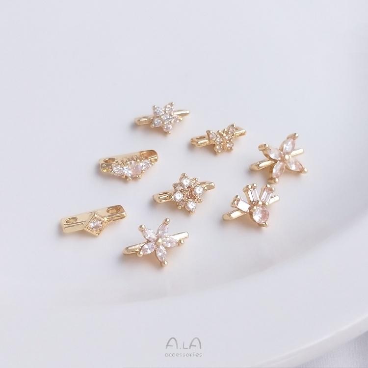 宏雲Hongyun-Ala-0801－－－14K包金鑲鋯小花蝴蝶雙排手串珍珠隔片雙孔隔珠材料手鏈飾品配件-細節圖5