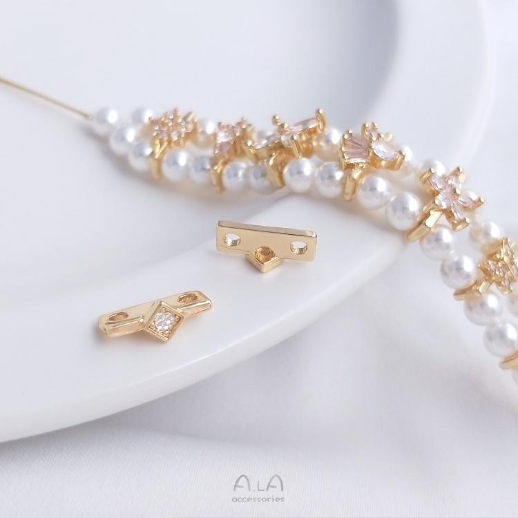 宏雲Hongyun-Ala-0801－－－14K包金鑲鋯小花蝴蝶雙排手串珍珠隔片雙孔隔珠材料手鏈飾品配件-細節圖6