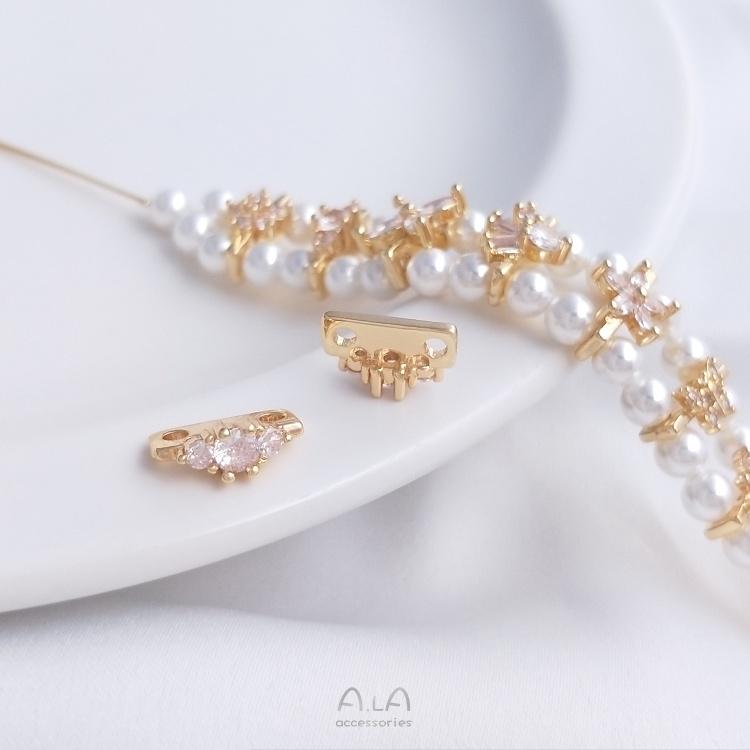 宏雲Hongyun-Ala-0801－－－14K包金鑲鋯小花蝴蝶雙排手串珍珠隔片雙孔隔珠材料手鏈飾品配件-細節圖7