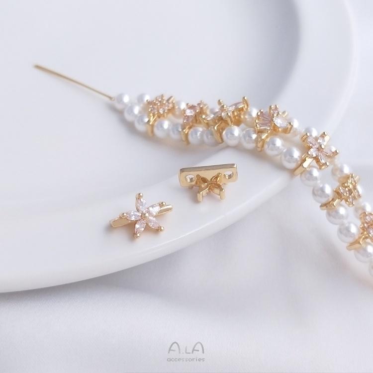 宏雲Hongyun-Ala-0801－－－14K包金鑲鋯小花蝴蝶雙排手串珍珠隔片雙孔隔珠材料手鏈飾品配件-細節圖8