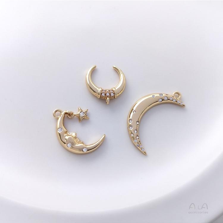 宏雲Hongyun-Ala-0801－－－保色14K包金鑲嵌鋯石月亮吊墜diy項鏈鎖骨鏈星月掛件手工飾品吊飾-細節圖2