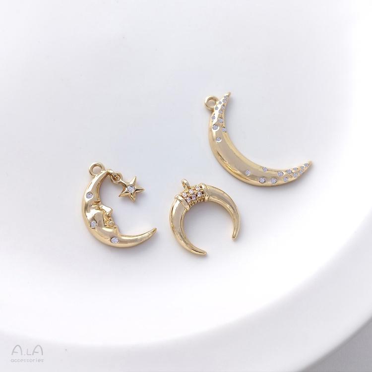宏雲Hongyun-Ala-0801－－－保色14K包金鑲嵌鋯石月亮吊墜diy項鏈鎖骨鏈星月掛件手工飾品吊飾-細節圖3