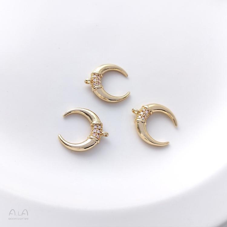 宏雲Hongyun-Ala-0801－－－保色14K包金鑲嵌鋯石月亮吊墜diy項鏈鎖骨鏈星月掛件手工飾品吊飾-細節圖4