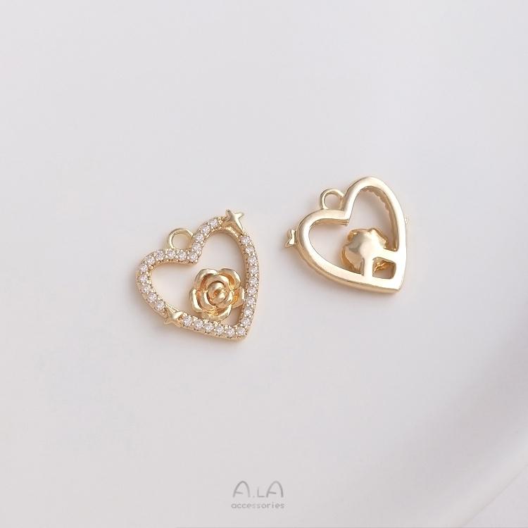 宏雲Hongyun-Ala-0801－－－14K包金方形圓形心形鋯石幾何框玫瑰花吊墜手工diy耳環手鏈掛件-細節圖8