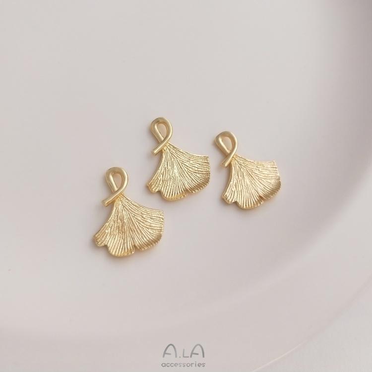 宏雲Hongyun-Ala-0801－－－14K包真金保色銀杏葉子吊墜樹葉吊飾手工diy手鏈項鏈耳環飾品掛件-細節圖2